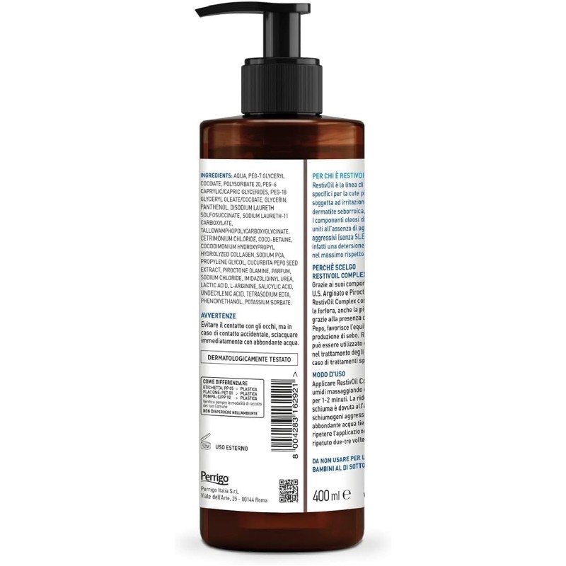 RestivOil Complex Shampoo Olio Antiforfora per Capelli da Normali a Grassi con Azione Antiseborroica e Anti Prurito, 400ml