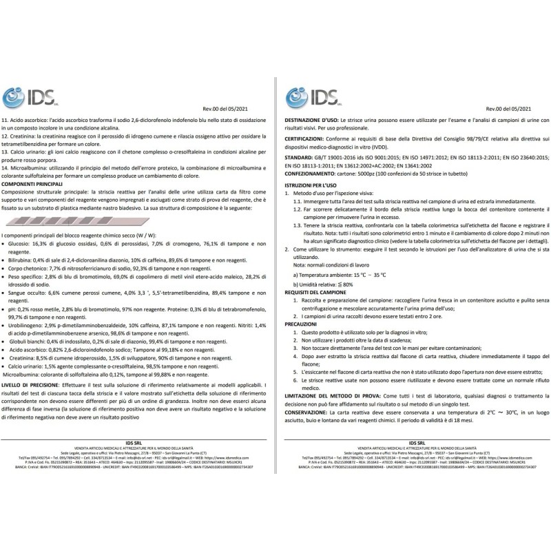 App Life Test Urine 14 Parametri - Confezione da 100 pz di Strisce Reattive per Analisi Urinalisi - Bastoncini di alta qualità