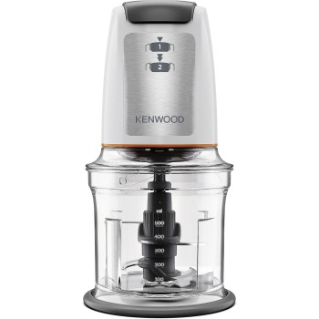 Kenwood Chopper CHP61.100WH, Potenza 500W, Ciotola da 0.5L, 2 velocità, Sistema a quattro lame, Anello antiscivolo per la stabilità del tritatutto, Lavabile in Lavastoviglie, Bianco/SIlver