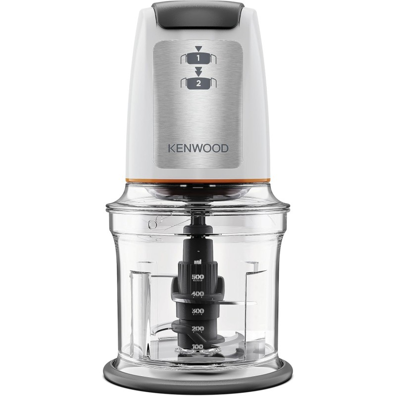 Kenwood Chopper CHP61.100WH, Potenza 500W, Ciotola da 0.5L, 2 velocità, Sistema a quattro lame, Anello antiscivolo per la stabilità del tritatutto, Lavabile in Lavastoviglie, Bianco/SIlver