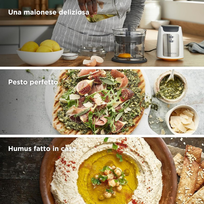 Kenwood Chopper CHP61.100WH, Potenza 500W, Ciotola da 0.5L, 2 velocità, Sistema a quattro lame, Anello antiscivolo per la stabilità del tritatutto, Lavabile in Lavastoviglie, Bianco/SIlver