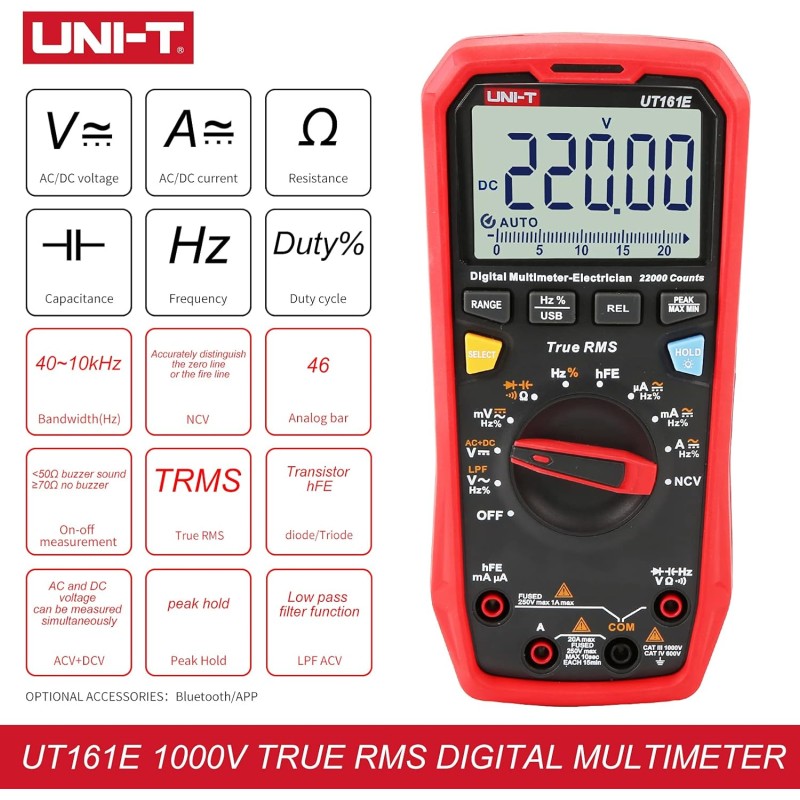 UNI-T UT161E Digital Multimeter True RMS AC/DC Voltage Current Resistance Capacitance Tester