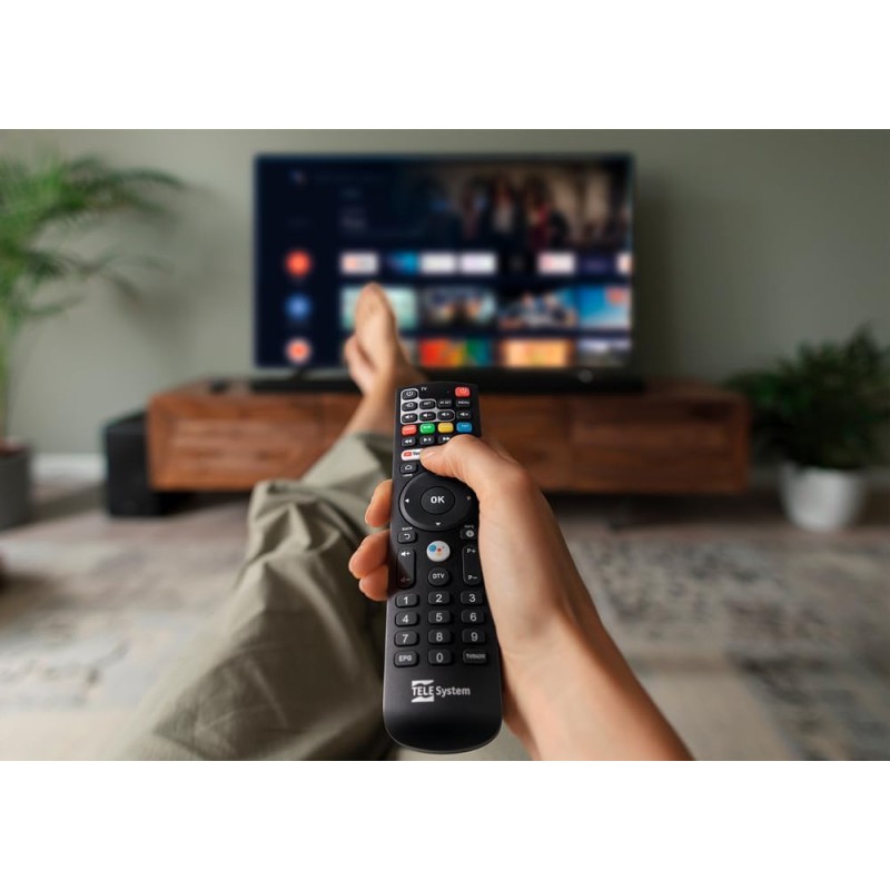 TELE System UP T2 4K: Decoder digitale terrestre Android TV ULTRA HD, Smart TV Upgrade, Tuner DVB-T2 HEVC HDR10+HLG, HDMI/SCART Adapter Incluso-Certificato Google