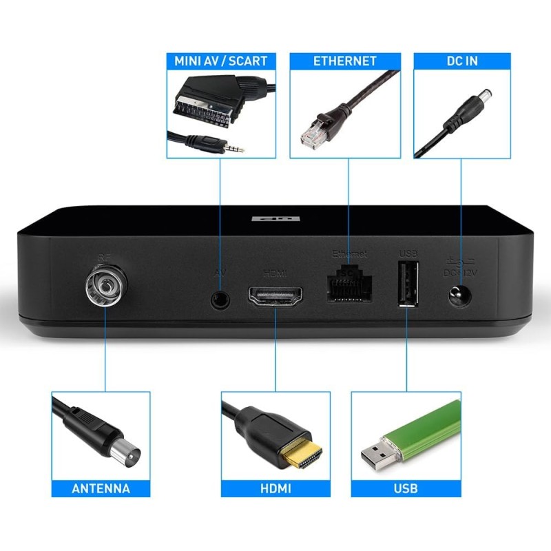 TELE System UP T2 4K: Decoder digitale terrestre Android TV ULTRA HD, Smart TV Upgrade, Tuner DVB-T2 HEVC HDR10+HLG, HDMI/SCART Adapter Incluso-Certificato Google