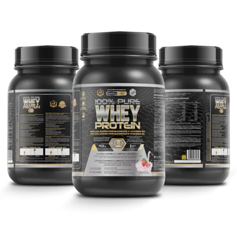 Healthy Fusion Whey Protein | Proteina pura con Collagene + Magnesio | Tonifica e aumenta la massa muscolare | Migliora i tuoi allenamenti | 1000g (Fragola)