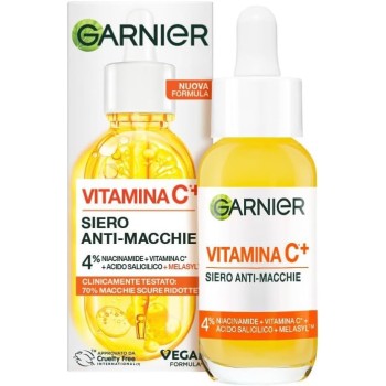 Garnier Siero Viso Anti-Macchie, Per Tutti i Tipi di Pelle, Pelle Luminosa e Macchie Scure Ridotte, Formula con Niacinamide Uniformante, Melasyl e Vitamina C, Vitamin C, 30 ml