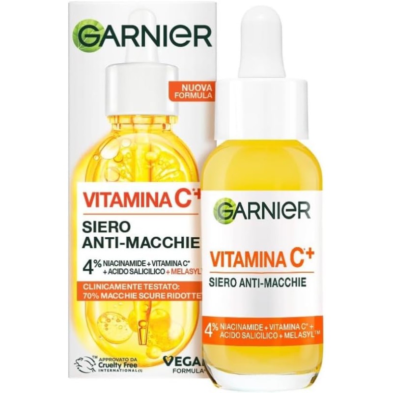 Garnier Siero Viso Anti-Macchie, Per Tutti i Tipi di Pelle, Pelle Luminosa e Macchie Scure Ridotte, Formula con Niacinamide Uniformante, Melasyl e Vitamina C, Vitamin C, 30 ml Garnier Siero Viso Anti-Macchie, Per Tutti i Tipi di Pelle, Pelle Luminosa e Macchie Scure Ridotte, Formula con Niacinamide Uniformante, Melasyl e Vitamina C, Vitamin C, 30 ml