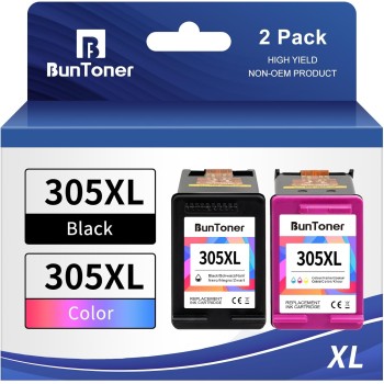 305 xl compatibile con cartucce hp 305 nero e colore per inchiostro stampante hp 305 per HP Deskjet 2700 2720 2720e 4120e 4100e Envy 6020e(2-pack) - 305 nero, colore