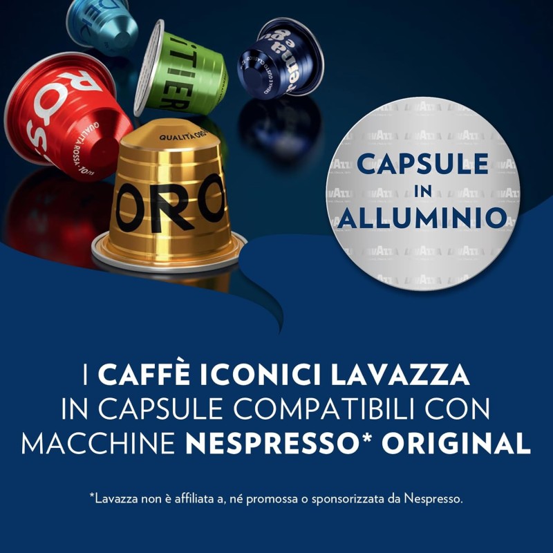 Lavazza, Qualità Rossa, 100 Capsule di Caffè in Alluminio Compatibili con Macchine Nespresso Original, con Note di Cioccolato e Frutta Secca, Arabica e Robusta, Intensità 10/13, Tostatura Media - 100 capsule Lavazza, Qualità Rossa, 100 Capsule di Caffè in Alluminio Compatibili con Macchine Nespresso Original, con Note di Cioccolato e Frutta Secca, Arabica e Robusta, Intensità 10/13, Tostatura Media - 100 capsule