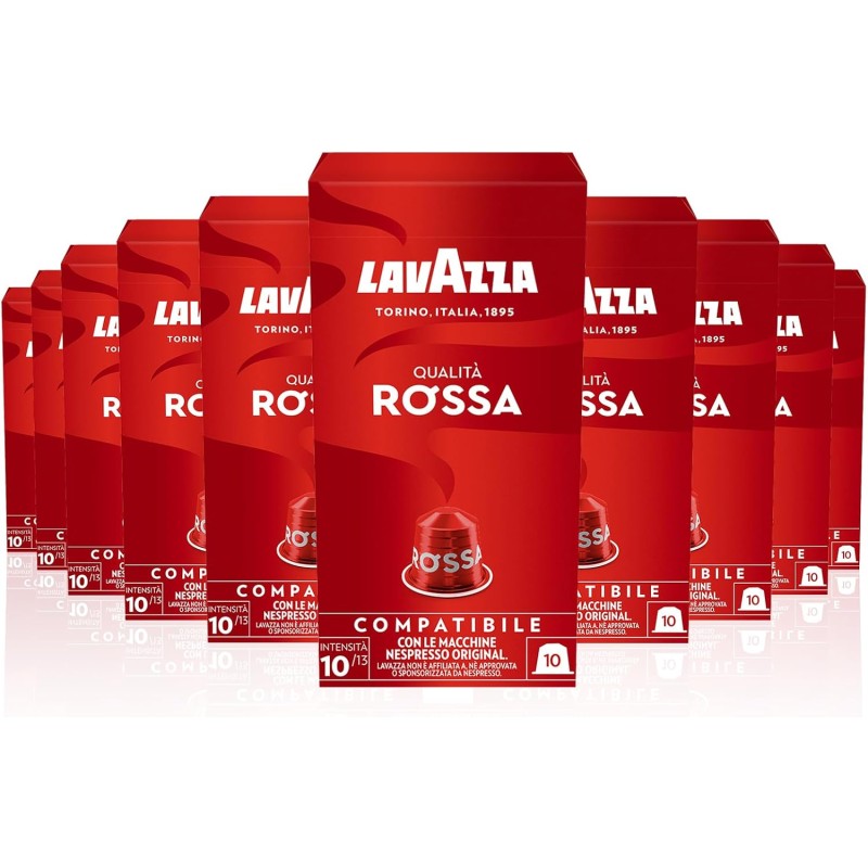 Lavazza, Qualità Rossa, 100 Capsule di Caffè in Alluminio Compatibili con Macchine Nespresso Original, con Note di Cioccolato e Frutta Secca, Arabica e Robusta, Intensità 10/13, Tostatura Media - 100 capsule Lavazza, Qualità Rossa, 100 Capsule di Caffè in Alluminio Compatibili con Macchine Nespresso Original, con Note di Cioccolato e Frutta Secca, Arabica e Robusta, Intensità 10/13, Tostatura Media - 100 capsule