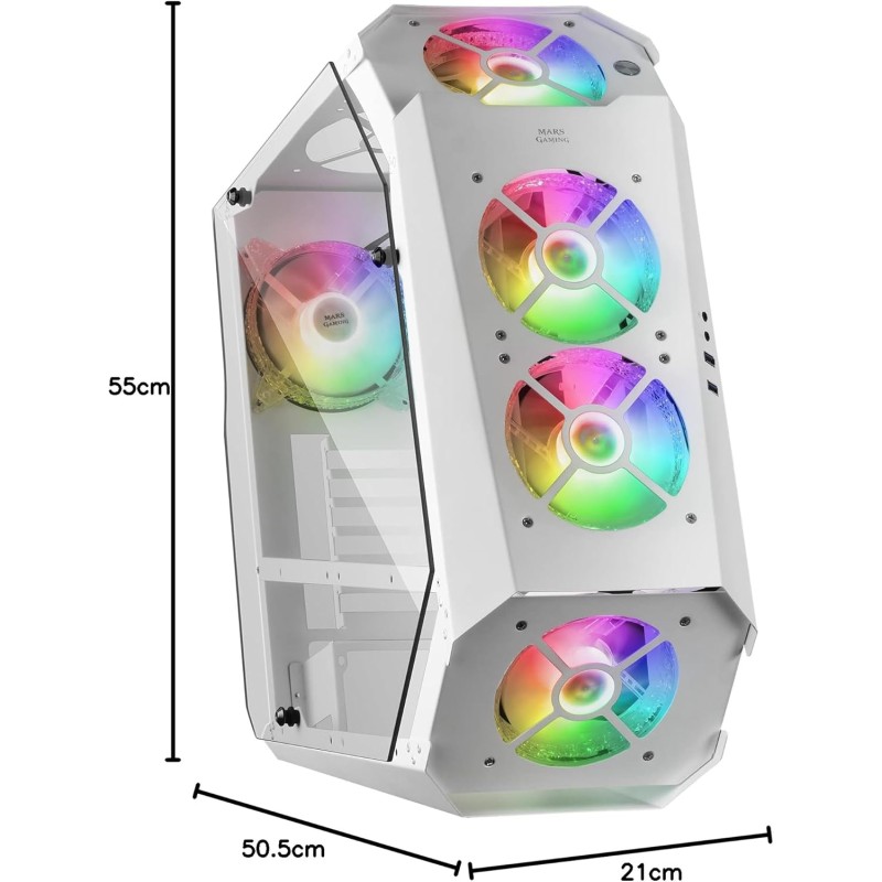 Mars Gaming MC51W, Custodia da Gioco PC ATX, Doppio Vetro Temperato, 5x Ventola RGB 12cm, Bianco Mars Gaming MC51W, Custodia da Gioco PC ATX, Doppio Vetro Temperato, 5x Ventola RGB 12cm, Bianco