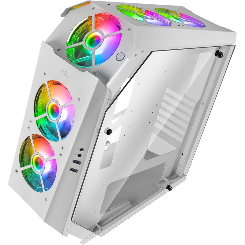 Mars Gaming MC51W, Custodia da Gioco PC ATX, Doppio Vetro Temperato, 5x Ventola RGB 12cm, Bianco Mars Gaming MC51W, Custodia da Gioco PC ATX, Doppio Vetro Temperato, 5x Ventola RGB 12cm, Bianco