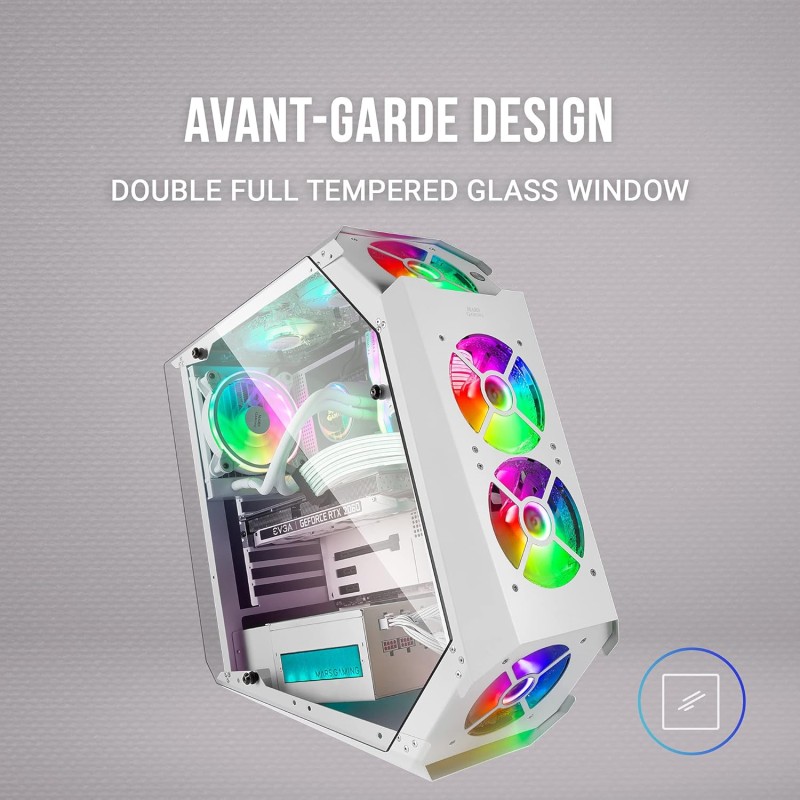 Mars Gaming MC51W, Custodia da Gioco PC ATX, Doppio Vetro Temperato, 5x Ventola RGB 12cm, Bianco Mars Gaming MC51W, Custodia da Gioco PC ATX, Doppio Vetro Temperato, 5x Ventola RGB 12cm, Bianco