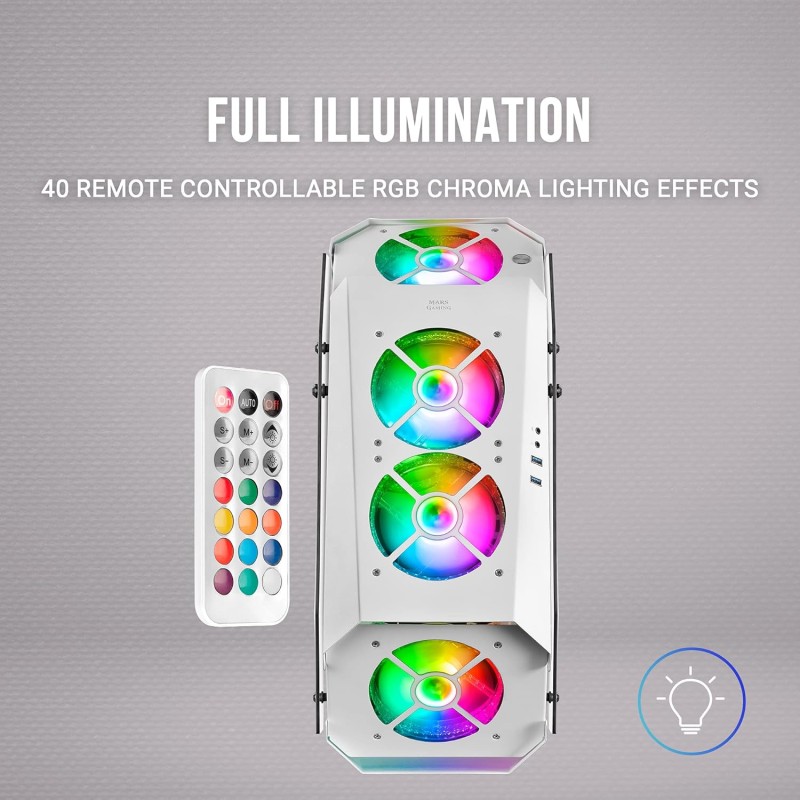 Mars Gaming MC51W, Custodia da Gioco PC ATX, Doppio Vetro Temperato, 5x Ventola RGB 12cm, Bianco Mars Gaming MC51W, Custodia da Gioco PC ATX, Doppio Vetro Temperato, 5x Ventola RGB 12cm, Bianco