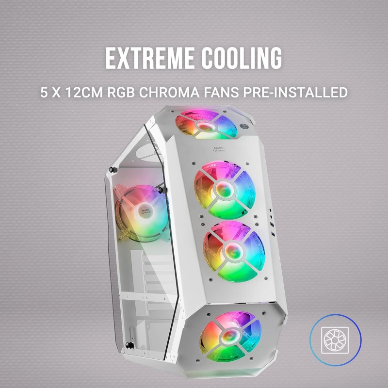 Mars Gaming MC51W, Custodia da Gioco PC ATX, Doppio Vetro Temperato, 5x Ventola RGB 12cm, Bianco Mars Gaming MC51W, Custodia da Gioco PC ATX, Doppio Vetro Temperato, 5x Ventola RGB 12cm, Bianco