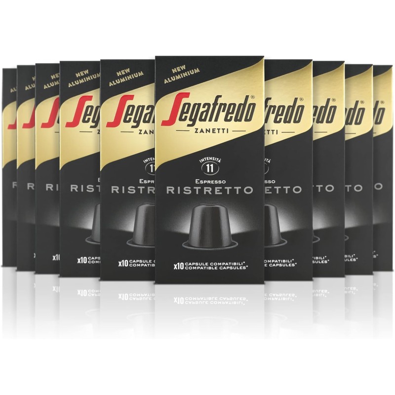Segafredo Zanetti 100 Capsule in Alluminio compatibili con Nespresso di Caffè Ristretto Gusto deciso e corposo (10 Astucci da 10 Capsule) - Adatte per Macchine Nespresso Original Segafredo Zanetti 100 Capsule in Alluminio compatibili con Nespresso di Caffè Ristretto Gusto deciso e corposo (10 Astucci da 10 Capsule) - Adatte per Macchine Nespresso Original