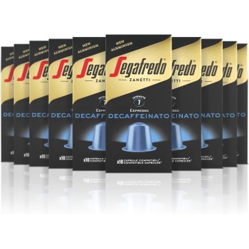 Segafredo Zanetti 100 Capsule in Alluminio compatibili con Nespresso Caffè Decaffeinato con Metodo naturale (10 Astucci da 10 Capsule) - Adatte per Macchine Nespresso Original