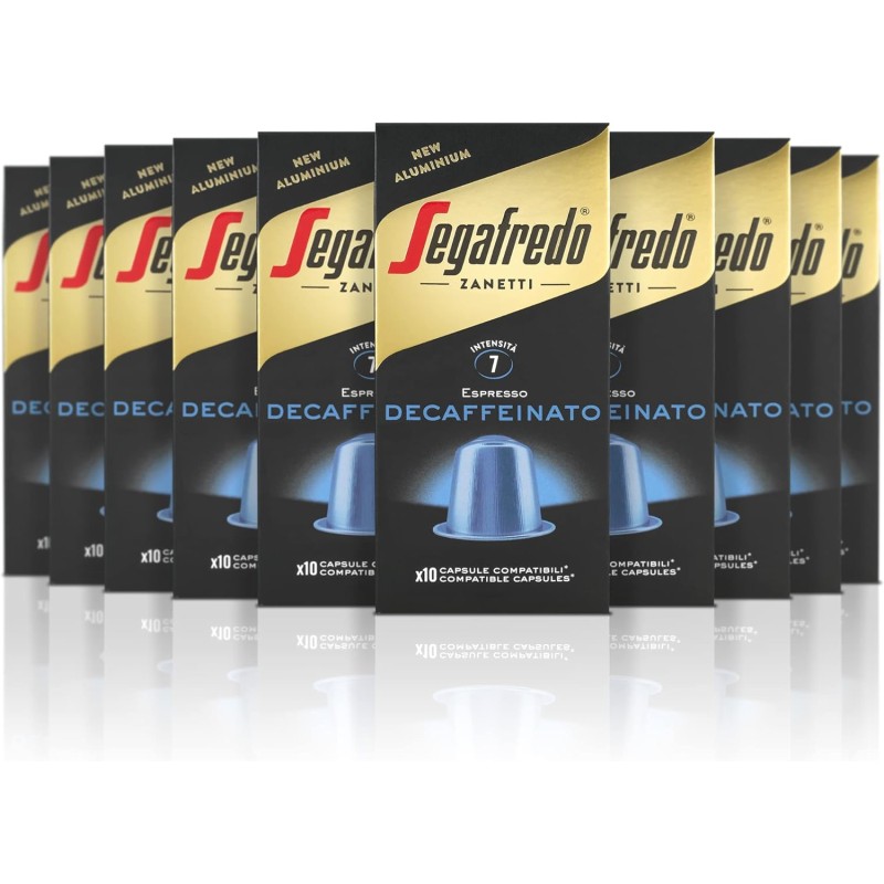 Segafredo Zanetti 100 Capsule in Alluminio compatibili con Nespresso Caffè Decaffeinato con Metodo naturale (10 Astucci da 10 Capsule) - Adatte per Macchine Nespresso Original Segafredo Zanetti 100 Capsule in Alluminio compatibili con Nespresso Caffè Decaffeinato con Metodo naturale (10 Astucci da 10 Capsule) - Adatte per Macchine Nespresso Original