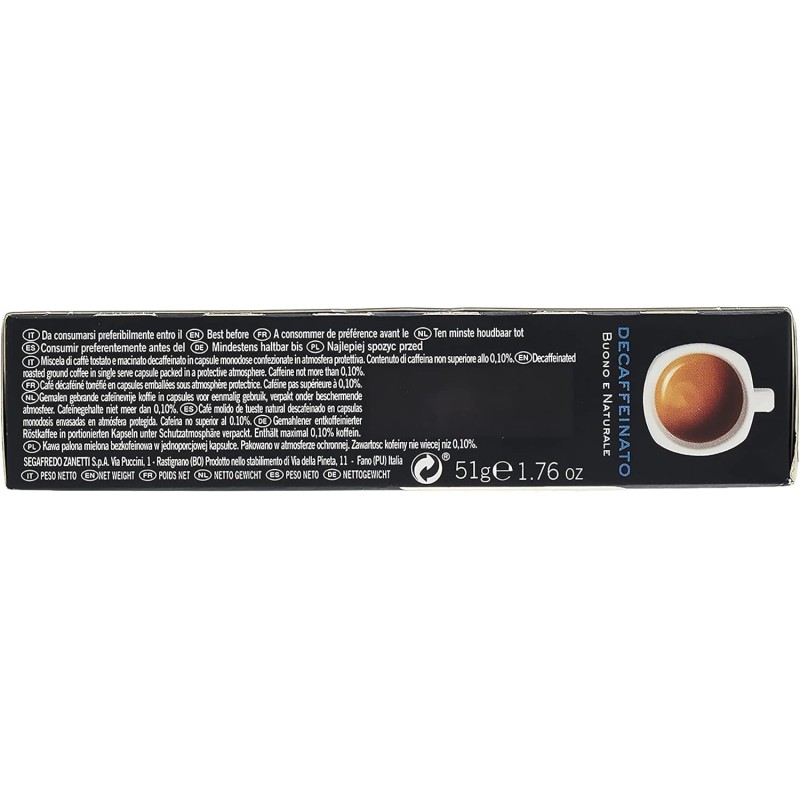 Segafredo Zanetti 100 Capsule in Alluminio compatibili con Nespresso Caffè Decaffeinato con Metodo naturale (10 Astucci da 10 Capsule) - Adatte per Macchine Nespresso Original Segafredo Zanetti 100 Capsule in Alluminio compatibili con Nespresso Caffè Decaffeinato con Metodo naturale (10 Astucci da 10 Capsule) - Adatte per Macchine Nespresso Original