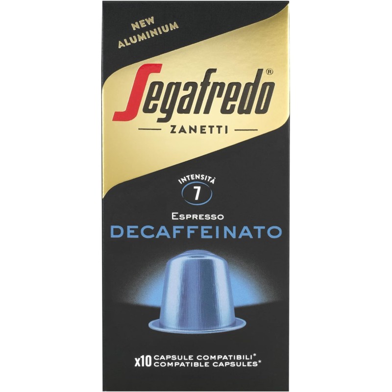 Segafredo Zanetti 100 Capsule in Alluminio compatibili con Nespresso Caffè Decaffeinato con Metodo naturale (10 Astucci da 10 Capsule) - Adatte per Macchine Nespresso Original Segafredo Zanetti 100 Capsule in Alluminio compatibili con Nespresso Caffè Decaffeinato con Metodo naturale (10 Astucci da 10 Capsule) - Adatte per Macchine Nespresso Original
