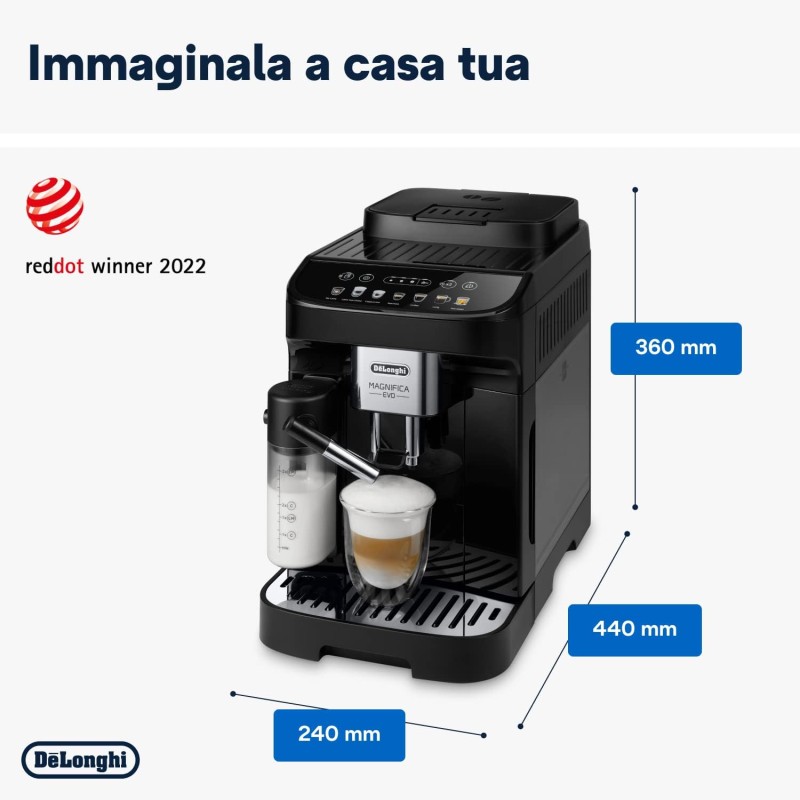De'Longhi Magnifica Evo ECAM292.81.B, Macchina da caffè Automatica, Chicchi macinati al momento, Caraffa MontaLatte Automatica per Cappuccini, 7 Bevande One Touch, Spegnimento Programmmabile, Nero - 7 bevande De'Longhi Magnifica Evo ECAM292.81.B, Macchina da caffè Automatica, Chicchi macinati al momento, Caraffa MontaLatte Automatica per Cappuccini, 7 Bevande One Touch, Spegnimento Programmmabile, Nero - 7 bevande