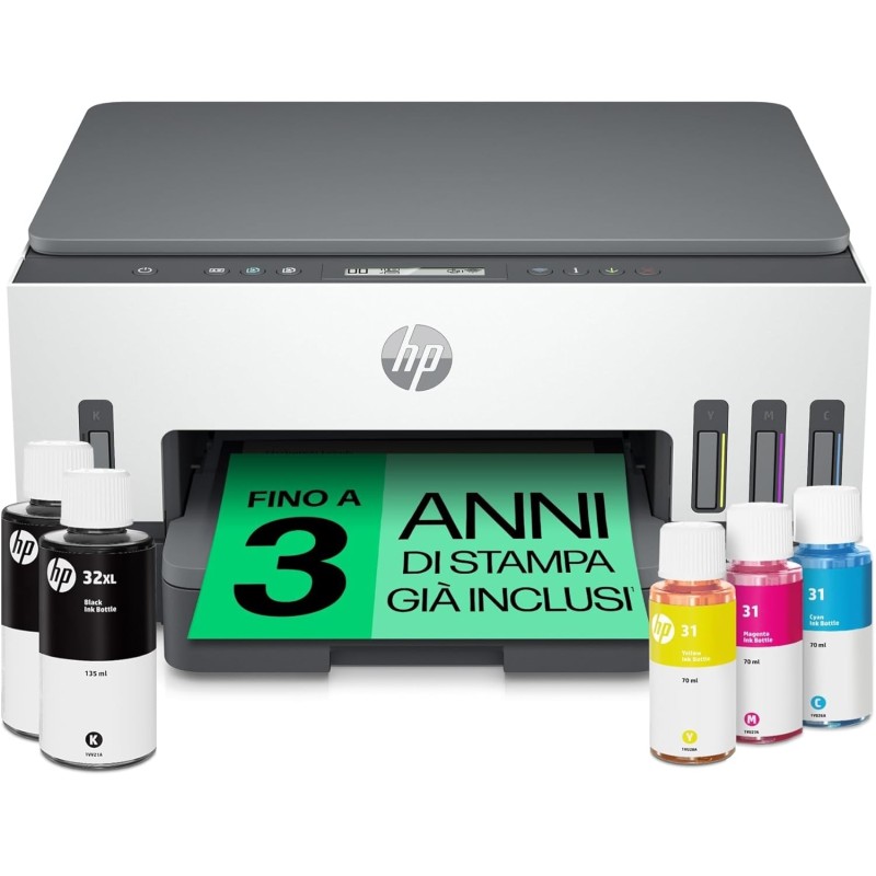 HP Smart Tank Plus 7005 AiO 28B54A, Stampante Multifunzione a Colori, Serbatoio d'Inchiostro ad Alto Volume di Stampa, Fino a 12000 Pagine (Nero) e 8000 Pagine (Colore), F/R Automatica, Wi-Fi, Bianca
