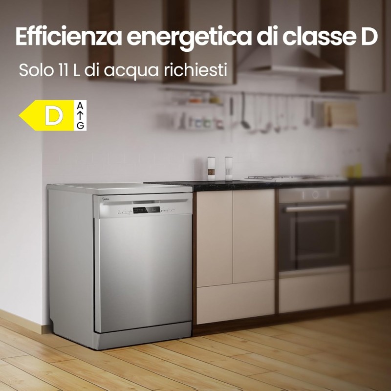 Midea MFD60S200X.1-IT Lavastoviglie Libera Installazione con 14 coperti, 8 Programmi, Display a LED, Partenza Ritardata, Funzione di Mezzo Carico, Asciugatura Extra - Inox - Inox Midea MFD60S200X.1-IT Lavastoviglie Libera Installazione con 14 coperti, 8 Programmi, Display a LED, Partenza Ritardata, Funzione di Mezzo Carico, Asciugatura Extra - Inox - Inox
