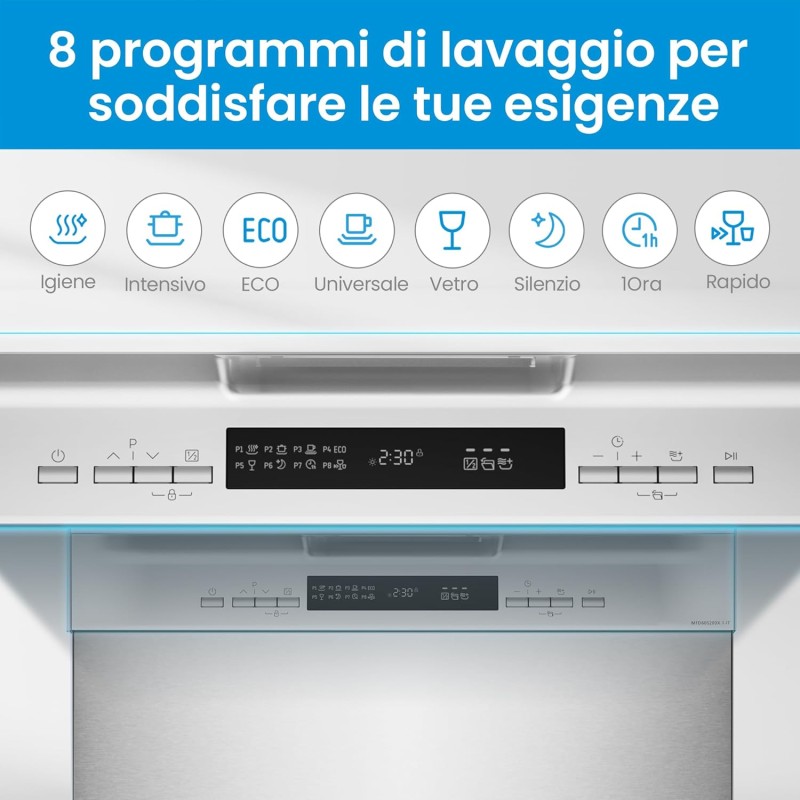 Midea MFD60S200X.1-IT Lavastoviglie Libera Installazione con 14 coperti, 8 Programmi, Display a LED, Partenza Ritardata, Funzione di Mezzo Carico, Asciugatura Extra - Inox - Inox Midea MFD60S200X.1-IT Lavastoviglie Libera Installazione con 14 coperti, 8 Programmi, Display a LED, Partenza Ritardata, Funzione di Mezzo Carico, Asciugatura Extra - Inox - Inox