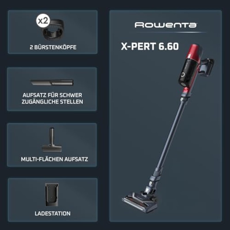 Rowenta X-PERT 6.60 Aspirapolvere Senza Fili Potente con Kit Animal Care, Scopa Elettrica Senza Fili Ricaricabile Leggera, Aspirapolvere Senza Sacco Multisuperficie, Autonomia 45 Min, Luci LED,RH6878