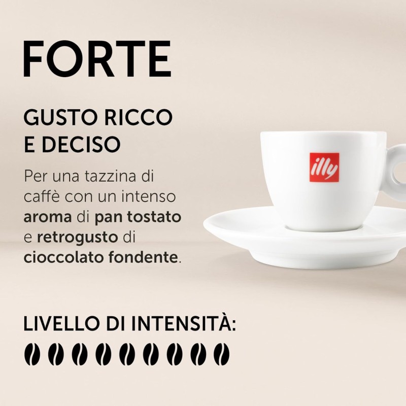 illy, Caffè in Capsule Compatibili in Alluminio FORTE, 100% Arabica con Intenso Aroma di Pan Tostato e un Retrogusto di Cioccolato Fondente, Gusto Deciso, 10 Confezioni da 10 (100 Capsule Totali) illy, Caffè in Capsule Compatibili in Alluminio FORTE, 100% Arabica con Intenso Aroma di Pan Tostato e un Retrogusto di Cioccolato Fondente, Gusto Deciso, 10 Confezioni da 10 (100 Capsule Totali)