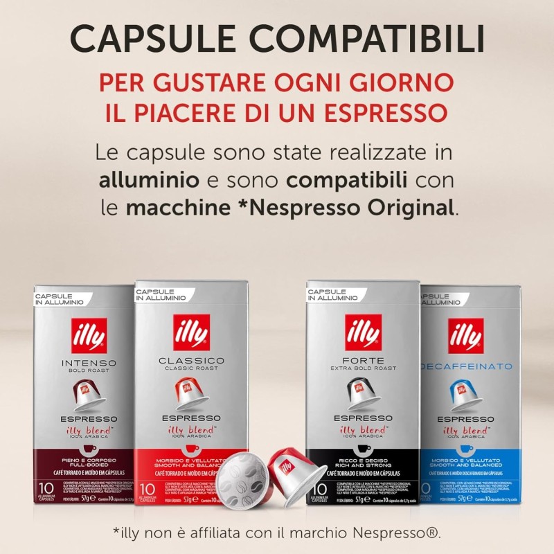 illy, Caffè in Capsule Compatibili in Alluminio FORTE, 100% Arabica con Intenso Aroma di Pan Tostato e un Retrogusto di Cioccolato Fondente, Gusto Deciso, 10 Confezioni da 10 (100 Capsule Totali) illy, Caffè in Capsule Compatibili in Alluminio FORTE, 100% Arabica con Intenso Aroma di Pan Tostato e un Retrogusto di Cioccolato Fondente, Gusto Deciso, 10 Confezioni da 10 (100 Capsule Totali)