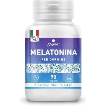 AMAVIT Melatonina per Sonno 1mg 90 Compresse [Fornitura per 3 Mesi] MADE IN ITALY Integratore Alimentare con Melatonina Adenosina Glicina | Alternativa ai sonniferi | Senza glutine e lattosio