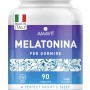AMAVIT Melatonina per Sonno 1mg 90 Compresse [Fornitura per 3 Mesi] MADE IN ITALY Integratore Alimentare con Melatonina Adenosina Glicina | Alternativa ai sonniferi | Senza glutine e lattosio