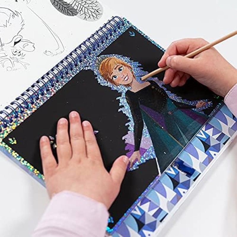 Frozen II Libro dei graffi libro di graffi e album da colorare, con stencil e adesivi glitterati con Anna & ELSA, Activity Book per casa e in viaggio