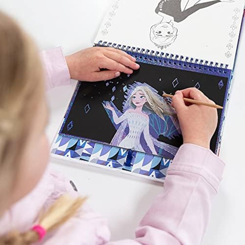 Frozen II Libro dei graffi libro di graffi e album da colorare, con stencil e adesivi glitterati con Anna & ELSA, Activity Book per casa e in viaggio