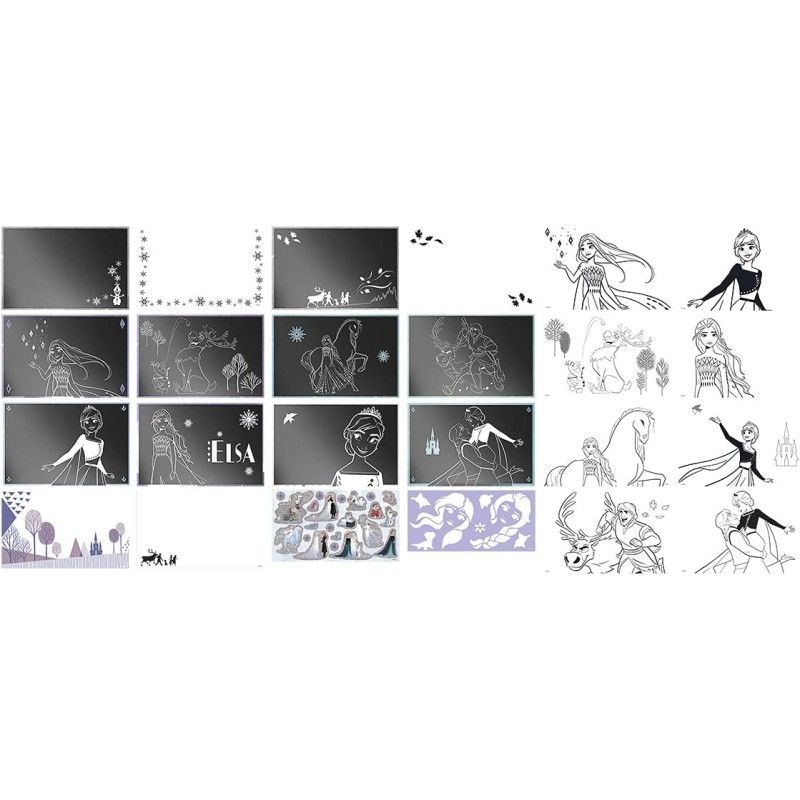 Frozen II Libro dei graffi libro di graffi e album da colorare, con stencil e adesivi glitterati con Anna & ELSA, Activity Book per casa e in viaggio
