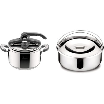 Lagostina Novia Vitamin Lagoeasy'Up Pentola A Pressione, 5 L, Acciaio Inox 18/10 & Accessorio Per Pentola A Pressione Scodello, Acciaio Inox, Diametro 22 Cm Per Capacità 5 Litri - 5L