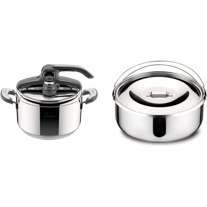 Lagostina Novia Vitamin Lagoeasy'Up Pentola A Pressione, 5 L, Acciaio Inox 18/10 & Accessorio Per Pentola A Pressione Scodello, Acciaio Inox, Diametro 22 Cm Per Capacità 5 Litri - 5L