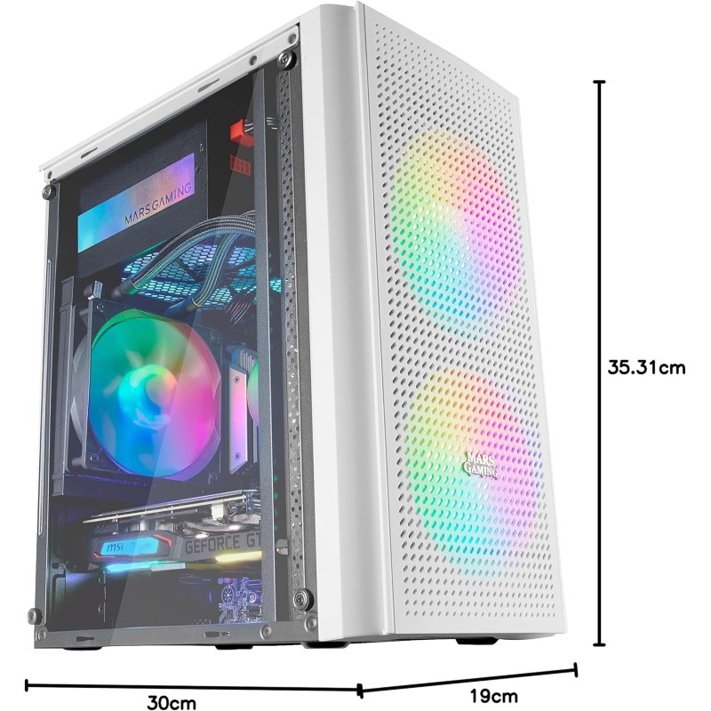 Mars Gaming MC300W, Case PC Micro ATX, Vetro Temperato, MESH Frontale, 3x Ventole FRGB, Bianco Mars Gaming MC300W, Case PC Micro ATX, Vetro Temperato, MESH Frontale, 3x Ventole FRGB, Bianco