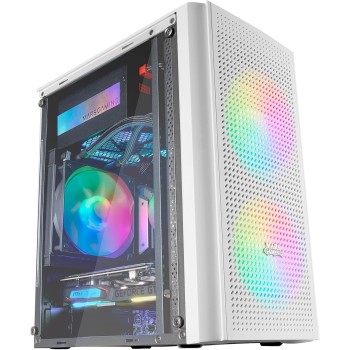 Mars Gaming MC300W, Case PC Micro ATX, Vetro Temperato, MESH Frontale, 3x Ventole FRGB, Bianco