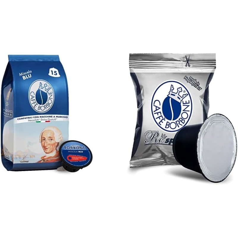 CAFFÈ BORBONE Miscela Blu - 90 Capsule - Compatibili Con Le Macchine Nescafè* Dolce Gusto* & Respresso, Miscela Nera - 100 Capsule - Compatibili Con Le Macchine Ad Uso Domestico Nespresso*