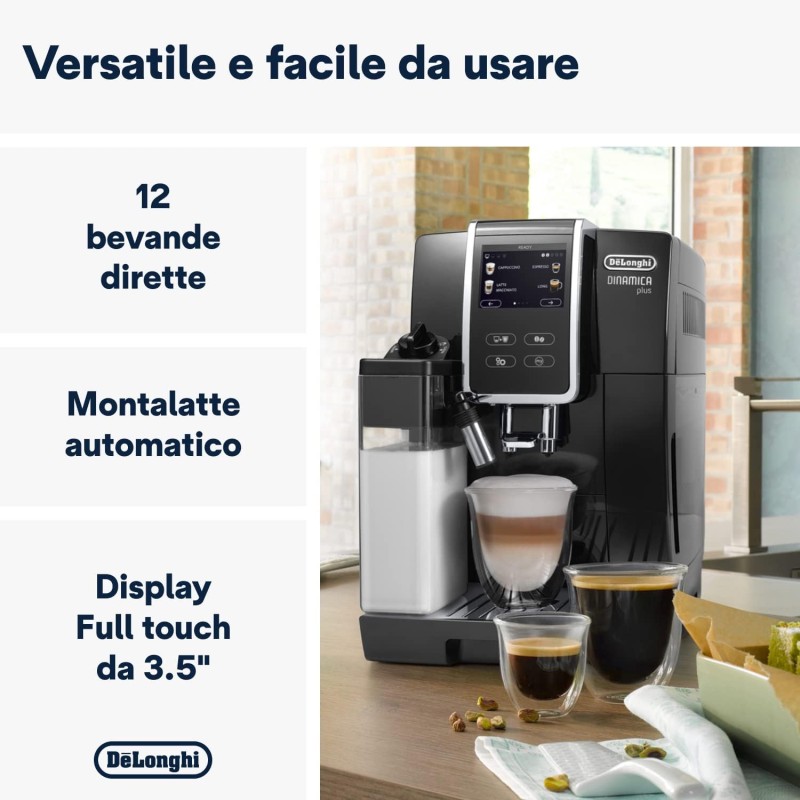 De'Longhi Dinamica Plus ECAM370.70.B Macchina Automatica per caffè in chicchi, LatteCrema System con Caraffa Montalatte Automatica, Schermo FullTouch, Funzione MY, Ampia gamma di ricette, Nero De'Longhi Dinamica Plus ECAM370.70.B Macchina Automatica per caffè in chicchi, LatteCrema System con Caraffa Montalatte Automatica, Schermo FullTouch, Funzione MY, Ampia gamma di ricette, Nero