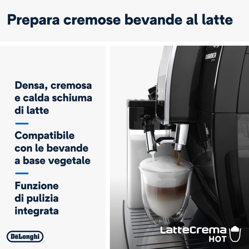 De'Longhi Dinamica Plus ECAM370.70.B Macchina Automatica per caffè in chicchi, LatteCrema System con Caraffa Montalatte Automatica, Schermo FullTouch, Funzione MY, Ampia gamma di ricette, Nero De'Longhi Dinamica Plus ECAM370.70.B Macchina Automatica per caffè in chicchi, LatteCrema System con Caraffa Montalatte Automatica, Schermo FullTouch, Funzione MY, Ampia gamma di ricette, Nero
