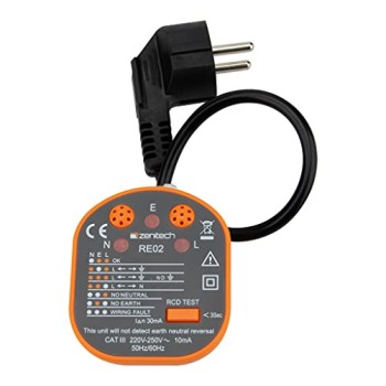 Zenitech - Tester Di Prese e Differenziali CATIII - Verifica Del Cablaggio 250V - Indicatore Di Assenza P/N/T - Rilevazione Investimenti P/T e P/N - Arancione