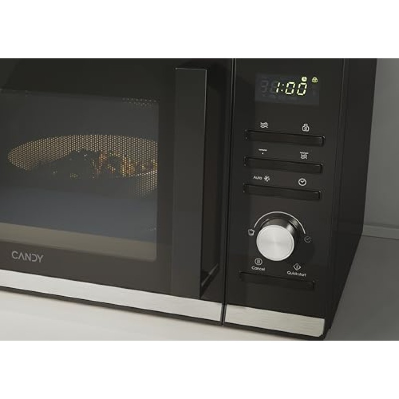 Candy Moderna Forno a Microonde con Grill, 23 Litri, 900W, 40 Programmi, 6 Livelli di Potenza, Funzioni Defrost e Autoclean, App hOn, Libera Installazione, 48,3 x 40,6 x 28,1 cm, Nero - CMGA23TNDB