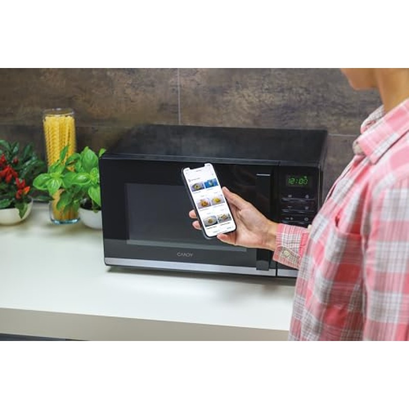 Candy Moderna Forno a Microonde con Grill, 23 Litri, 900W, 40 Programmi, 6 Livelli di Potenza, Funzioni Defrost e Autoclean, App hOn, Libera Installazione, 48,3 x 40,6 x 28,1 cm, Nero - CMGA23TNDB