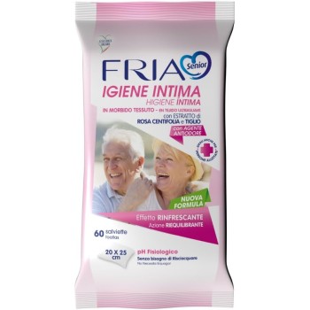 Salviette per l’Igiene Intima degli Anziani - con Estratti di Rosa Centifolia e Tiglio - Azione Riequilibrante - Antiodore - Formato: 60 Salviette - FRIA Senior - 60 unità (Confezione da 1)