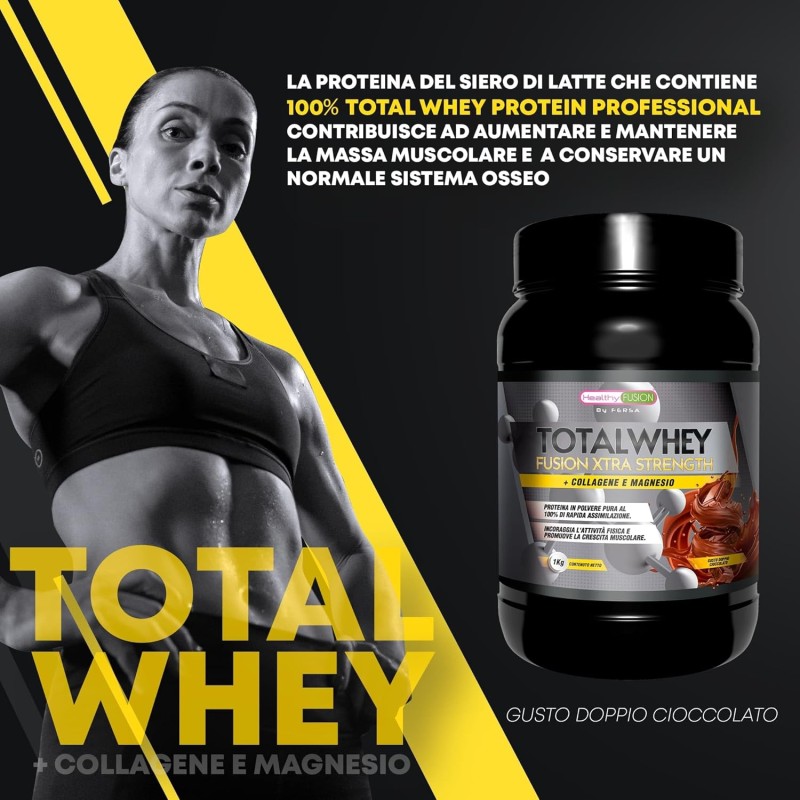 Healthy FUSION Proteine di Assimilazione Rapida del Siero di Latte con Collagene e Magnesio, Aumenta la massa e il recupero muscolare, Migliora l'allenamento sportivo, 1000g (Cioccolato) Healthy FUSION Proteine di Assimilazione Rapida del Siero di Latte con Collagene e Magnesio, Aumenta la massa e il recupero muscolare, Migliora l'allenamento sportivo, 1000g (Cioccolato)