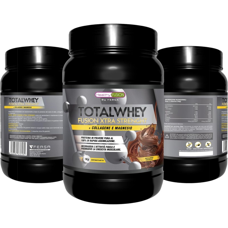 Healthy FUSION Proteine di Assimilazione Rapida del Siero di Latte con Collagene e Magnesio, Aumenta la massa e il recupero muscolare, Migliora l'allenamento sportivo, 1000g (Cioccolato) Healthy FUSION Proteine di Assimilazione Rapida del Siero di Latte con Collagene e Magnesio, Aumenta la massa e il recupero muscolare, Migliora l'allenamento sportivo, 1000g (Cioccolato)