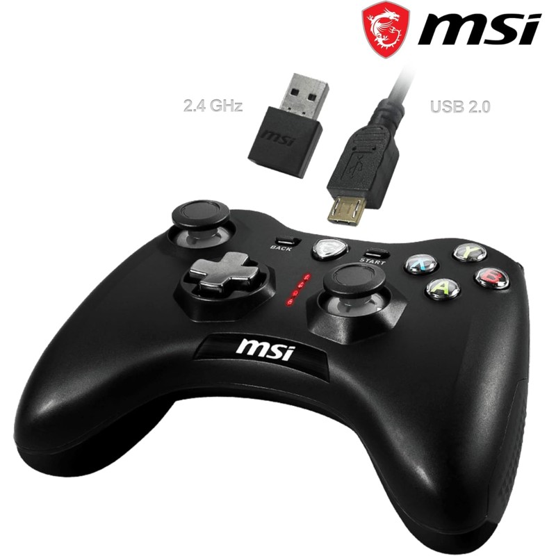 MSI FORCE GC30 V2 Wireless PC Gamepad Controller - 2.4 GHz, batteria Li-Ion 600mAh, coperture D-Pad sostituibili, due motori a vibrazione, USB 2.0 - cablato/wireless - Nero MSI FORCE GC30 V2 Wireless PC Gamepad Controller - 2.4 GHz, batteria Li-Ion 600mAh, coperture D-Pad sostituibili, due motori a vibrazione, USB 2.0 - cablato/wireless - Nero